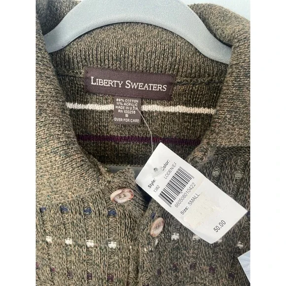 Vintage 90s Liberty Sweaters NWT Men's Small Loden Green Knit Polo Made in USA - Picture 2 of 8